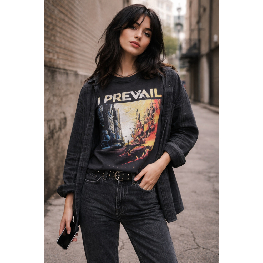 I Prevail S Graphic Band Tee Black Cotton Short Sleeve Shirt Distressed Print